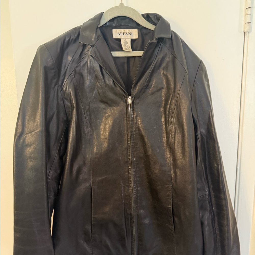 Alfani Black Leather Jacket Classic Motorcycle Style
